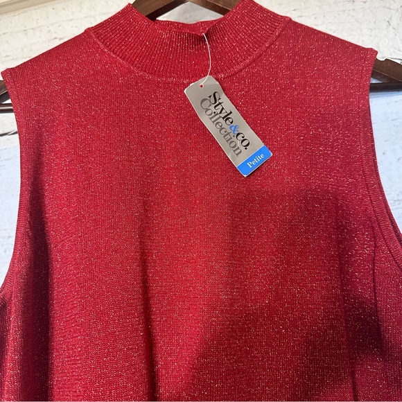 STYLE AND CO RED SHIMMERING SLEEVELESS SWEATER NWT - Picture 2 of 16